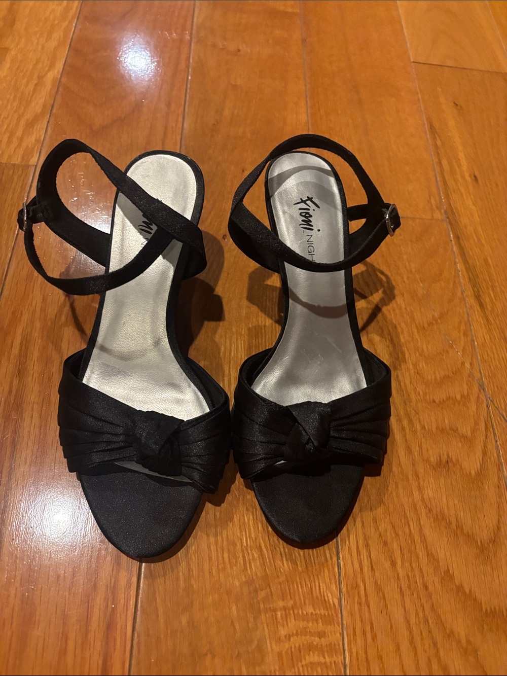 FIONI Clothing Black Satin Knot Ankle-Strap Heels